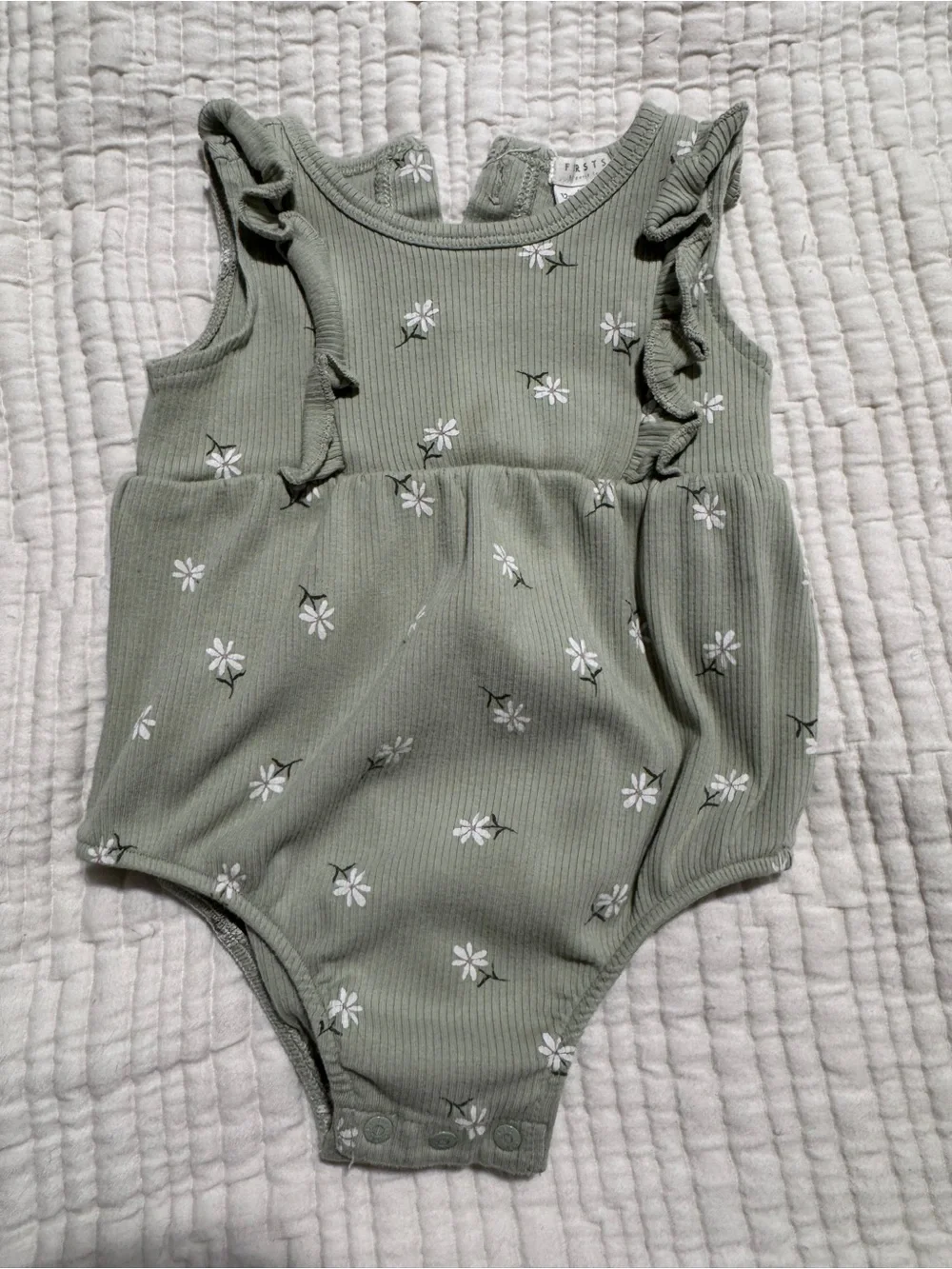 Petit Lem Baby Girl Sage Daisy One-Piece Romper 12m